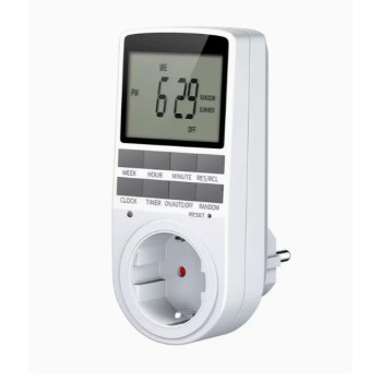 Таймер-розетка електронна з LCD дисплеєм, 16А, тижневе програмування, європейський стандарт