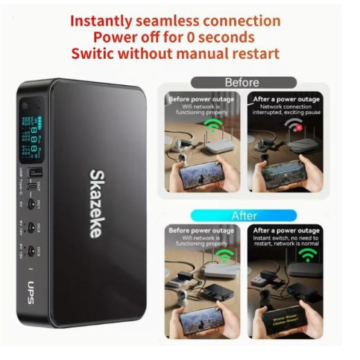 Портативний міні UPS Skazeke 18000mAh з регульованою напругою (6 виходів) та вбудованим блоком живленням - ADR2p
