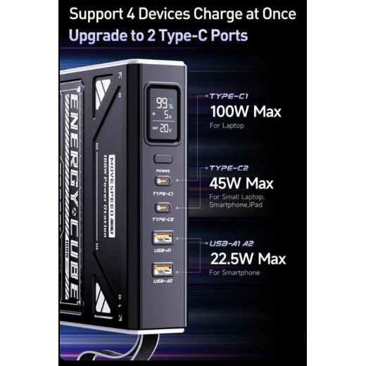 Портативний зовнішній акумулятор MOVESPEED Z70Pro 70000mAh Power Bank із швидкою зарядкою PD 100W для ноутбуків, смартфонів та гаджетів (2×USB-C, 2×USB-A) - YSPBZ70ProMax