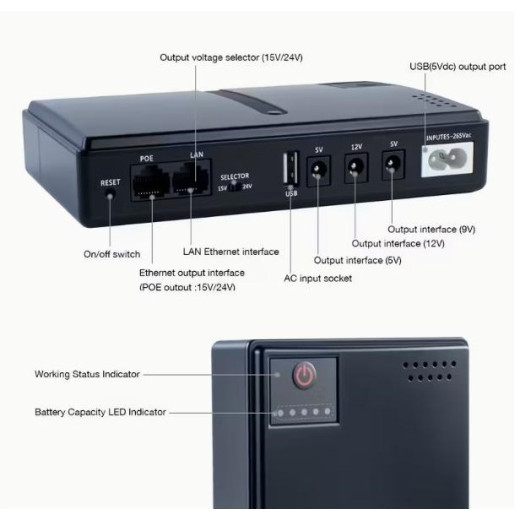 Mini DC UPS, універсальний блок безперебійного живлення з виходами 5V/9V/12V (8 годин роботи роутера) - TM003