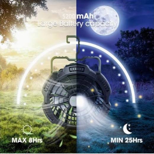 Портативний вентилятор з LED-світлом, акумулятор 5200 мАг, з дистанційним керуванням - X10