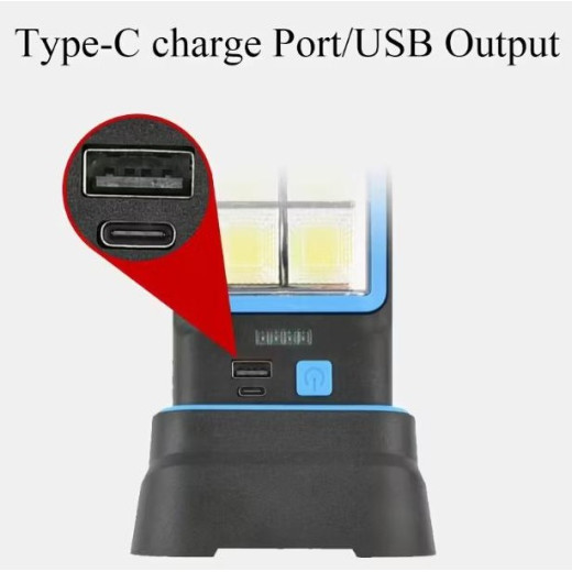 Акумуляторний робочий LED-ліхтар із сонячною панеллю, USB Type-C, 6 режимів освітлення, вбудований акумулятор - VF452