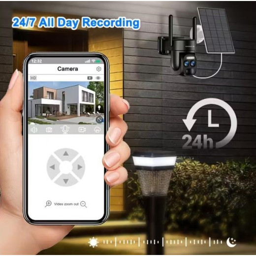 Сонячна Wi-Fi камера безпеки 1080P з прожектором, подвійним живленням і двостороннім звуком - QW5