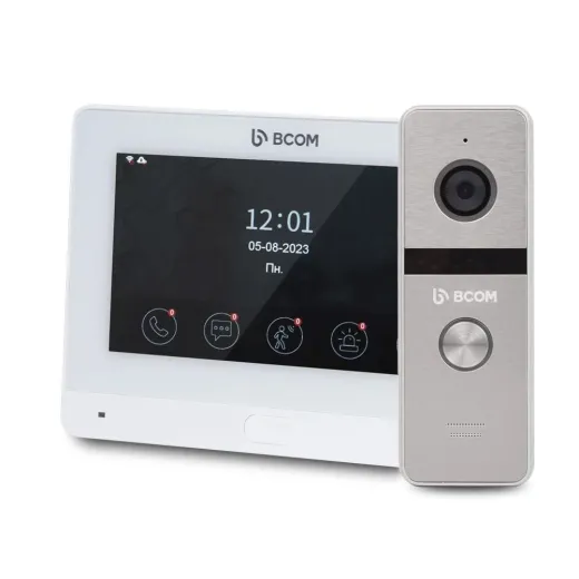 Комплект Wi-Fi відеодомофона 7" BCOM BD-760FHD/T White + виклична панель BCOM BT-400FHD Silver, Tuya Smart, Full HD - 2488772