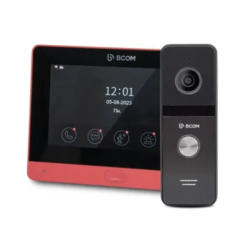 Комплект Wi-Fi відеодомофона 7" BCOM BD-760FHD/T Red + виклична панель BCOM BT-400FHD Black, Tuya Smart, Full HD