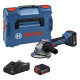 Bosch GWS 18V-8 Professional, акумуляторна кутова шліфмашина 125 мм, безщітковий двигун, 2 АКБ GBA 5.0 Ah, зарядний пристрій GAL 18V-40, L-BOXX 136
