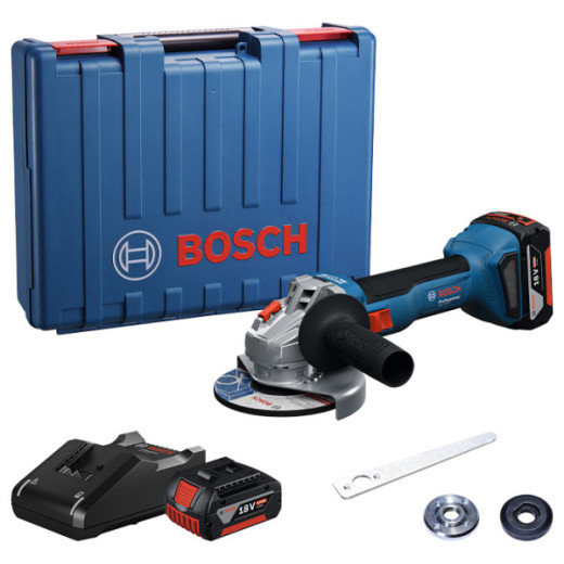 Bosch GWS 18V-8 Professional, акумуляторна кутова шліфмашина 125 мм, безщітковий двигун, 2 АКБ GBA 4.0 Ah, зарядний пристрій GAL 18V-40, кейс - 0.601.9N9.020