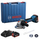 Bosch GWS 18V-8 Professional, акумуляторна кутова шліфмашина 125 мм, безщітковий двигун, 2 АКБ GBA 4.0 Ah, зарядний пристрій GAL 18V-40, кейс