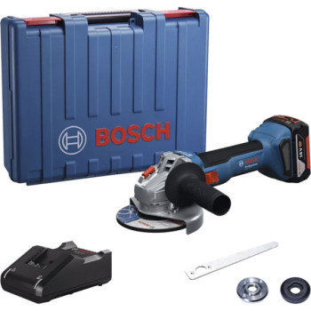 Bosch GWS 18V-8 Professional, акумуляторна кутова шліфмашина 125 мм, безщітковий двигун, 1 АКБ GBA 4.0 Ah, зарядний пристрій GAL 18V-40, кейс