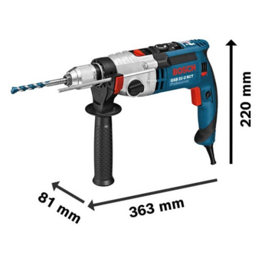 Bosch GSB 21-2 RCT Professional, ударний дриль 1300 Вт, 2-швидкісний редуктор, швидкозатискний патрон 13 мм, Constant Electronic, кейс, 060119C700 - 0.601.19C.700