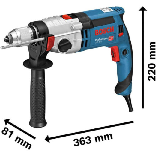Bosch GSB 24-2, ударний дриль 1100 Вт, 2-швидкісний редуктор, патрон 13 мм, кейс, 060119C801 - 0.601.19C.801