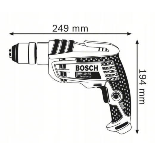 Bosch GBM 10 RE Professional, безударний дриль 600 Вт, патрон 10 мм, реверс, регулювання обертів - 0.601.473.600
