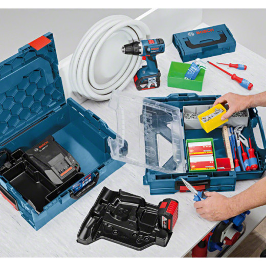 Bosch GSR 18V-65 + GBH 18V-22 + GWS 18V-8 Professional, набір акумуляторних інструментів, 2 акб GBA 18V 5.0 Ah та зарядний пристрій GAL 18V-40, з трьома кейсами L-BOXX - 0.615.A50.09G