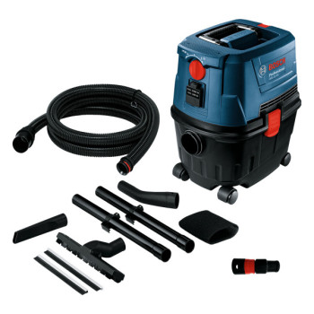 Bosch GAS 15 PS Professional, професійний будівельний пилосос для сухого та вологого прибирання, 1100 Вт, контейнер 15 л, розетка для електроінструменту