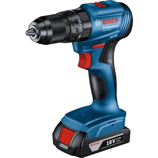 Bosch GSB 185-LI Professional, акумуляторний ударний дриль-шуруповерт, 2 акумулятори GBA 18V 2.0 Ah, зарядний пристрій GAL 18V-20, кейс - 0.601.9K3.100