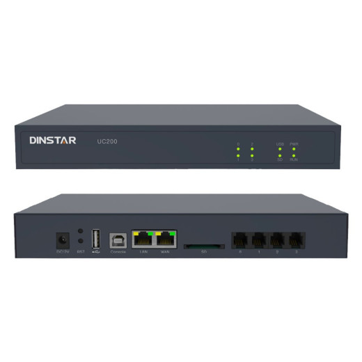 Dinstar UC200-2S2O-30C, IP PBX, 2 FXS, 2 FXO, до 500 користувачів, 30 одночасних дзвінків - UC200-2S2O-30C