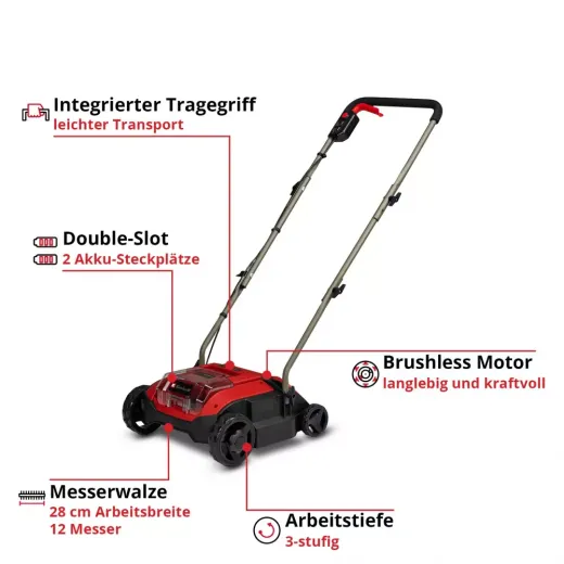Скарифікатор-аератор акумуляторний Einhell GC-SC 18/28 DS Li-Solo - 3420625