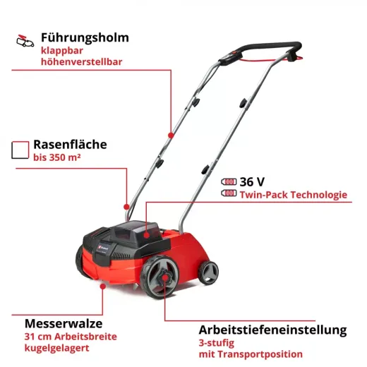 Аератор-скарифікатор акумуляторний Einhell GC-SC 36/31 Li-Solo - 3420660