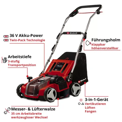 Аератор-скарифікатор акумуляторний Einhell GE-SA 36/35 Li-Solo - 3420685