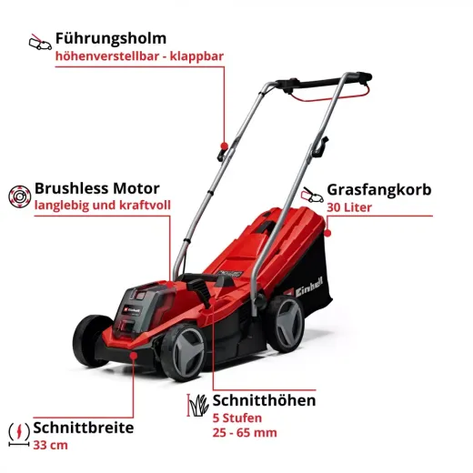 Газонокосарка акумуляторна безщіткова Einhell GE-CM 18/33 Li-Solo - 3413266