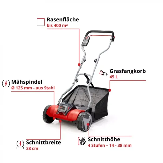 Газонокосарка ручна акумуляторна Einhell GE-HM 18/38 Li-Solo - 3414200