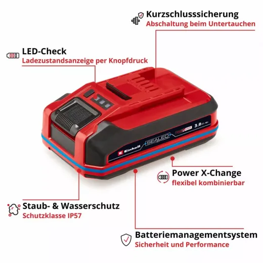 Акумулятор Einhell 18V 3,0Ah SEALED Power X-Change PLUS, 900Вт, 0.58 кг - 4511618