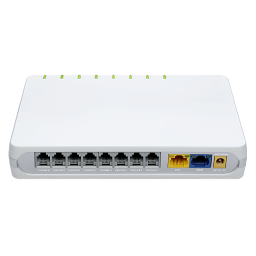 FLYINGVOICE G508, VOIP-шлюз, 8 портів FXS, 8 облікових записів SIP, OPUS, тристороння конференція, VPN: PPTP/L2TP, QoS Layer 3, підтримка NAT, підтримка TR069 та SNMPv2, порти Ethernet: 1 W0 1000 Мбіт/с + 3 порти LAN 10/100/1000 Мбіт/с - G508