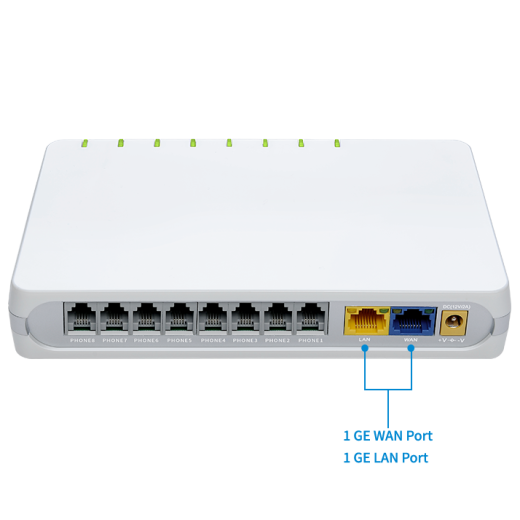 FLYINGVOICE G508, VOIP-шлюз, 8 портів FXS, 8 облікових записів SIP, OPUS, тристороння конференція, VPN: PPTP/L2TP, QoS Layer 3, підтримка NAT, підтримка TR069 та SNMPv2, порти Ethernet: 1 W0 1000 Мбіт/с + 3 порти LAN 10/100/1000 Мбіт/с - G508