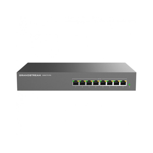 Grandstream GWN7701PA, некерований мережевий комутатор, 8×Gigabit RJ45 з PoE+, металевий корпус - GWN7701PA