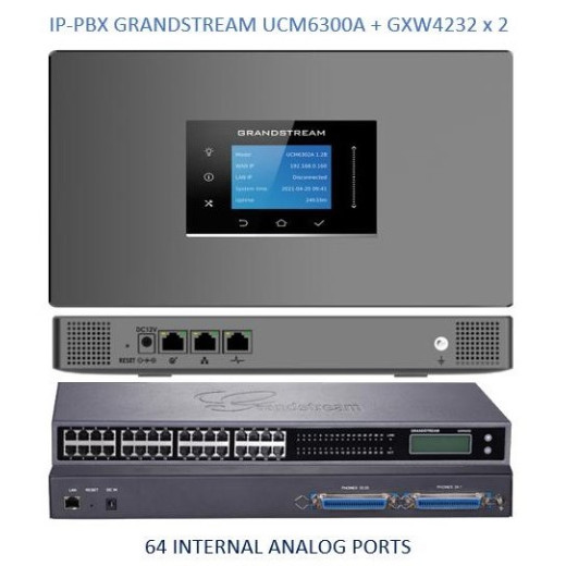 Grandstream UCM6300A, ip атс, 64 внутрішніх FXS, до 200 ip-абонентів, до 50 одночасних викликів, без FXO - UCM6300A-64
