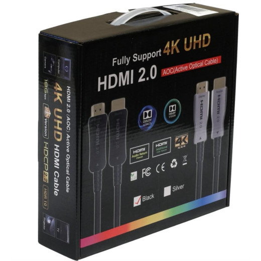 HDMI 2.0 патчкорд 100 м, 4K UHD, 18 Гбіт/с, оптичний (AOC) - LW-HA-100