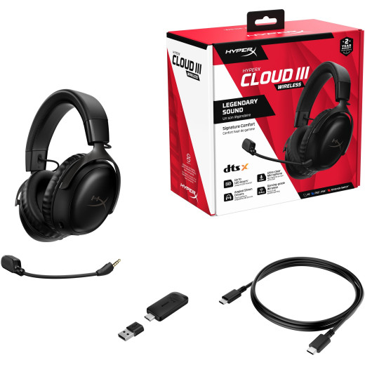Гарнітура ігрова HyperX Cloud III, WL/USB-A/USB-C, чорний - A59YZAA