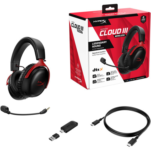 Гарнітура ігрова HyperX Cloud III, WL/USB-A/USB-C, чорно-червоний - 77Z46AA