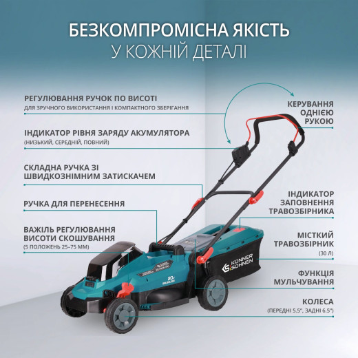 Könner & Söhnen KS 33LM-BCT20V-SET, комплект акумуляторної газонокосарки 20 В та акумуляторного тримера 20 В - KS33LM-BCT20V-SET	