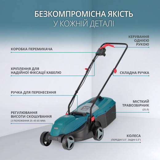 Könner & Söhnen KS 32LM, електрична газонокосарка з двигуном 1000 Вт та шириною скошування 32 см - KS32LM