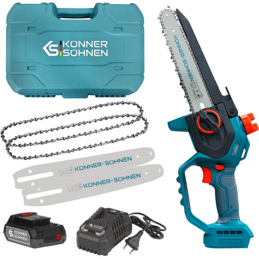 Konner&Sohnen KS MCS20V-8 20B, акумуляторна ланцюгова пила з АКБ 2 А·год та зарядним пристроєм - KSMCS20V-8CASE