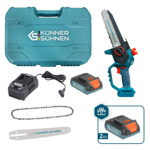 Konner&Sohnen KS MCS20V-8 CASE PLUS 20B, акумуляторна ланцюгова пила з АКБ 2 А·год, зарядним пристроєм та кейсом - KSMCS20V-8CASEPLUS