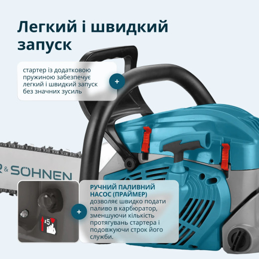 Konner&Sohnen KS CS40G-20, бензинова ланцюгова пила 4.0 к.с., шина 50 см - KSCS40G-20