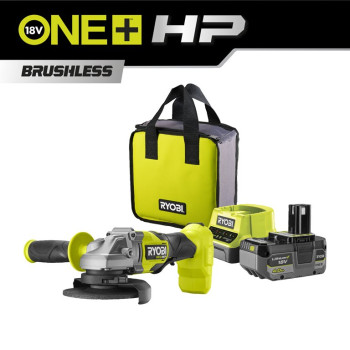 Ryobi RAG18X-1C40S, акумуляторна безщіткова кутова шліфувальна машина 125 мм ONE+ HP з АКБ 4,0 А·год та ЗП