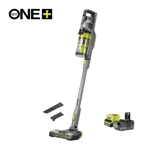 Ryobi RSVS18BL-1C40G, акумуляторний безщітковий вертикальний пилосос ONE+ 18V з акумулятором 4.0 А·год та зарядним пристроєм - 5133006508