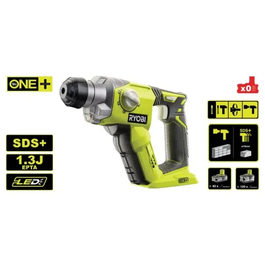 Ryobi R18SDS-0, акумуляторний перфоратор SDS+ з енергією удару 1,3 Дж, без АКБ та ЗП - 5133002305