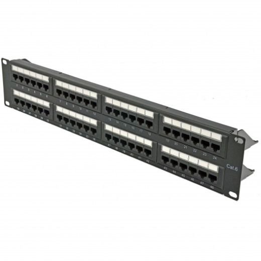 Патч-панель 19 "48xRJ-45 UTP, кат. 6, 2U, type 110, із заднім організатором, Kingda - KD-PP37-UTP-C6-48P