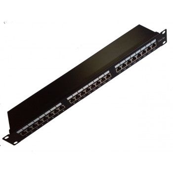 Патч-панель 24 порти FTP кат 5e, 0,5U, екранована чорна 19 ", Hypernet