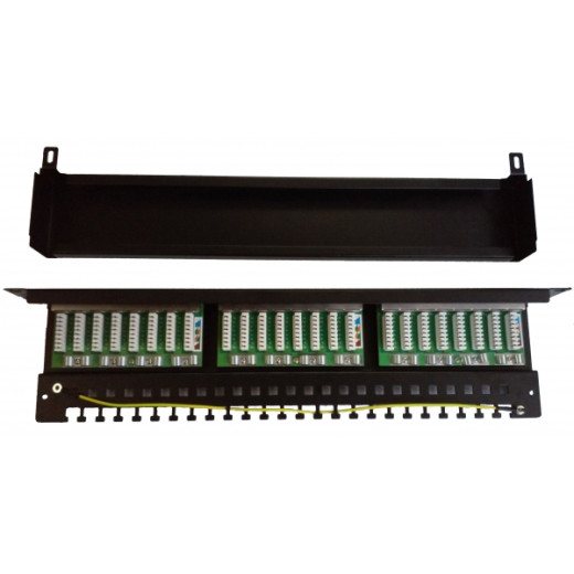 Патч-панель 24 порти FTP кат 5Е екранована чорна 19 ", Hypernet - PP-KFSTP24