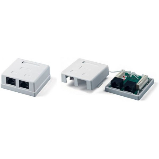 Розетка двухпортовая комбінована RJ45 + RJ12 біла (настінна), Hypernet - MBD-UTP-86