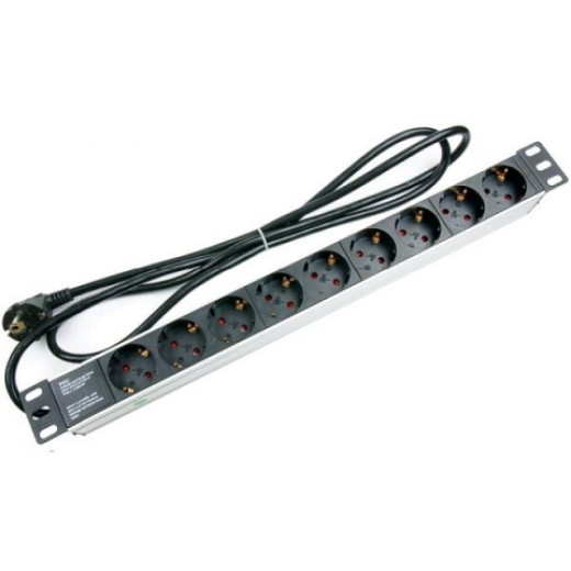 Блок 9 розеток 19'' алюмінієвий корпус, кабель 1.8м 220В, Hypernet - SPP9