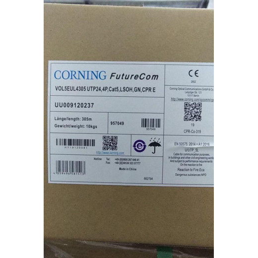 Кабель U/UTP, кат. 5E, AWG 24, LSZH, зелений, 305м, Corning - UU009120237