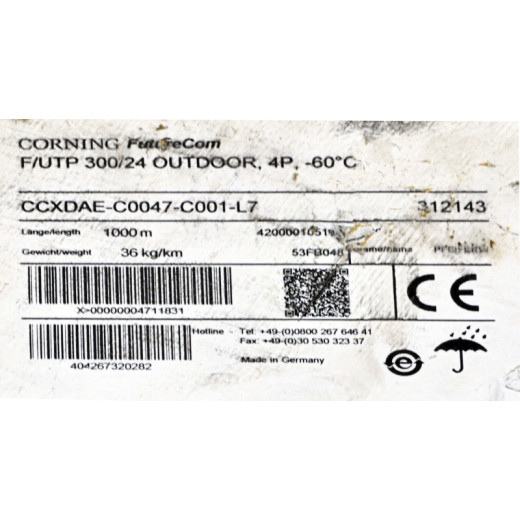 Кабель F/UTP 300/24 4P, кат. 5e, зовнішній, PE -40°, чорний, Corning - CCXDAE-C0047-C001-L7