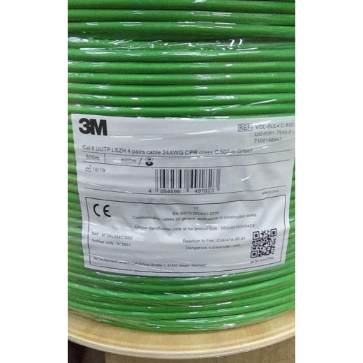Кабель U/UTP 450/24, кат. 6, AWG 24, з сепаратором, LSZH (CPR C), зелений, 500м, Corning - UU009175405