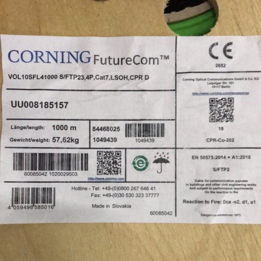 Кабель S/FTP 23 4P VOL-10SFL, кат. 7, LSOH (Dca), зелений, 1000 м, Corning - UU008185157